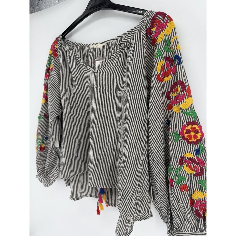 NEW Anthropologie Striped Embroidered Soleil Peasant Top by Floreat Large/Petite - Picture 3 of 9